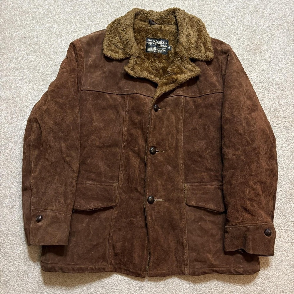 Vtg 70s Sears Roebuck Suede Leather Jacket Mens 42 Brown Faux Fur Lined Western